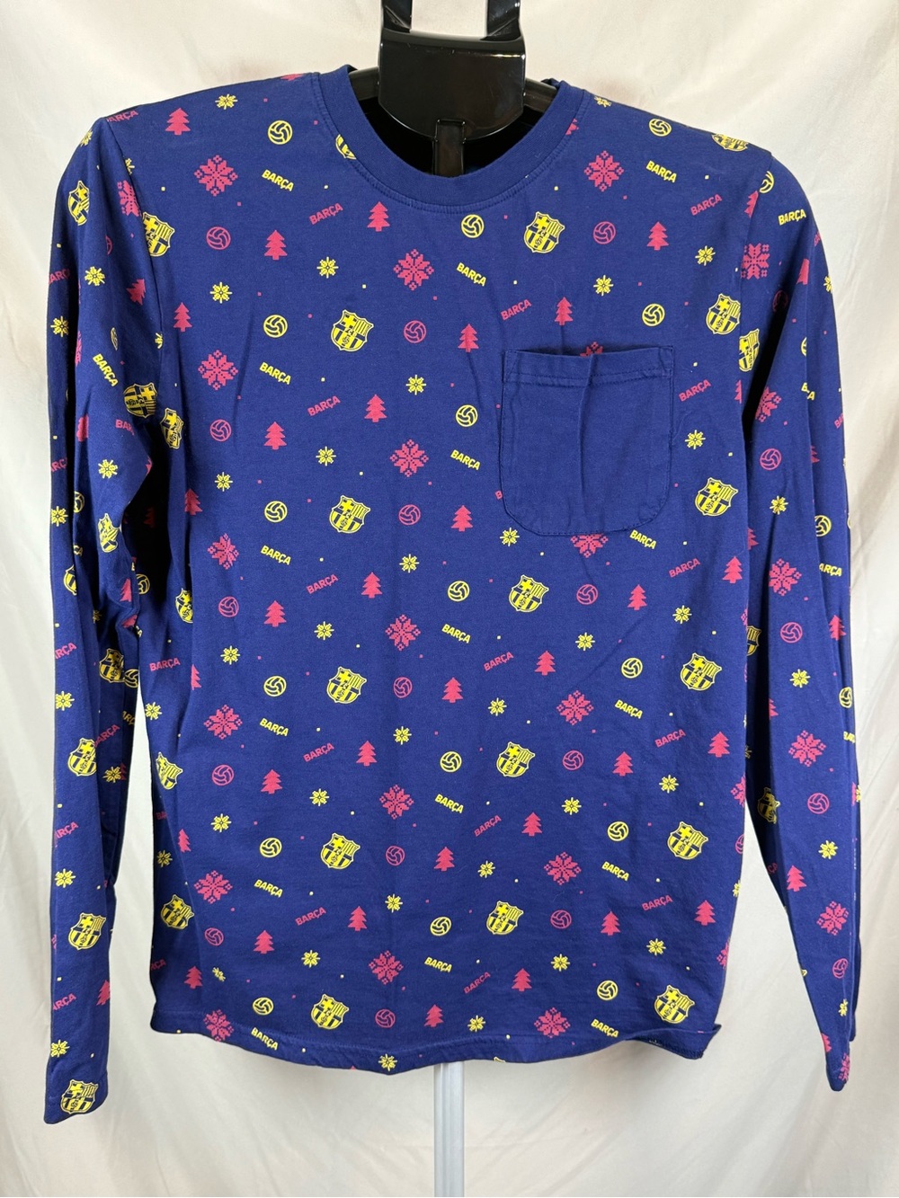FC Barcelona Holiday Pocket Long Sleeve T-Shirt Navy - Small
